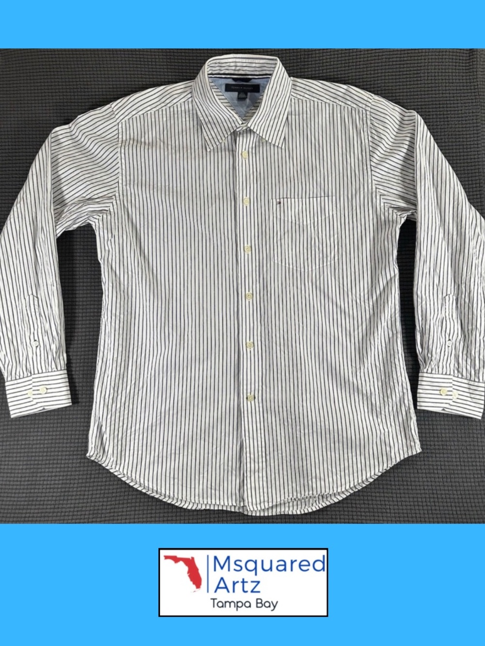 Tommy Hilfiger Stripe Button Down Shirt Mens White Blue Long Sleeve XXL